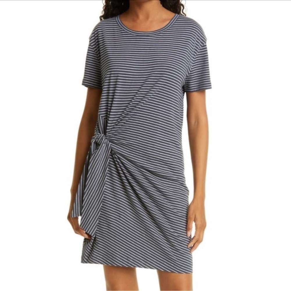 Vince Classic Stripe Side Tie Short Sleeve Cotton Knit Dress Size Medium